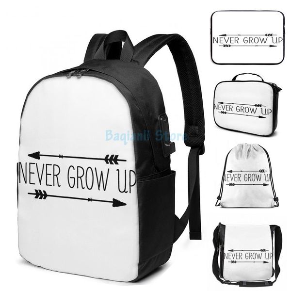 funny graphic print never grow up(5) usb charge backpack men school bags women bag travel laptop
funny graphic print never grow up(5) usb charge backpack men school bags women bag travel laptop