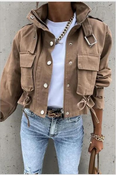 women's jackets europe and the united states autumn leisure rope zipper buckle versatile jacket type short women, Black;brown
women's jackets europe and the united states autumn leisure rope zipper buckle versatile jacket type short women, Black;brown