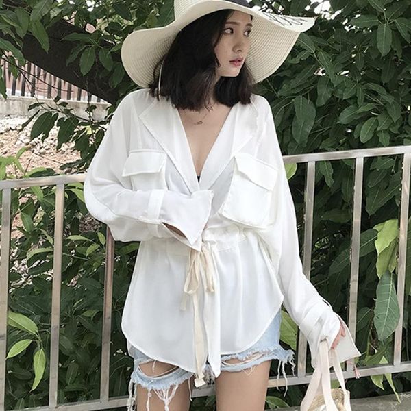 women's jackets chun xia chic white long shirts in the design of double pocket draw string waist cardigan is prevented bask female, Black;brown
women's jackets chun xia chic white long shirts in the design of double pocket draw string waist cardigan is prevented bask female, Black;brown