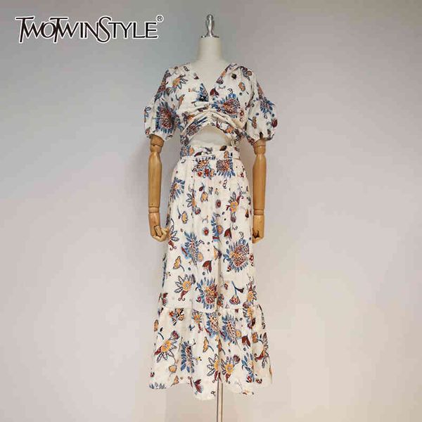 print two piece set for women v neck lantern short sleeve high waist midi skirts female casual sets new summer 210428, White
print two piece set for women v neck lantern short sleeve high waist midi skirts female casual sets new summer 210428, White