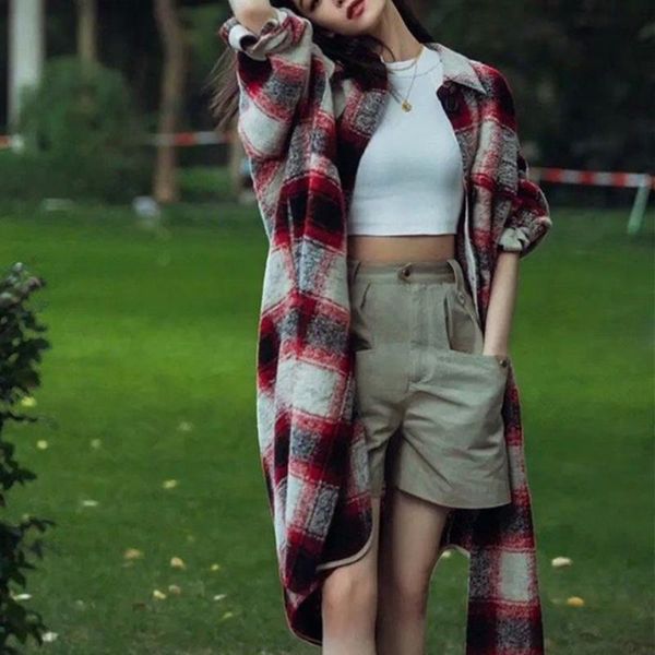 women's wool & blends plaid long woolen coat vintage woman oversized winter fashion loose thick patchwork outwear female warm casual ja, Black
women's wool & blends plaid long woolen coat vintage woman oversized winter fashion loose thick patchwork outwear female warm casual ja, Black