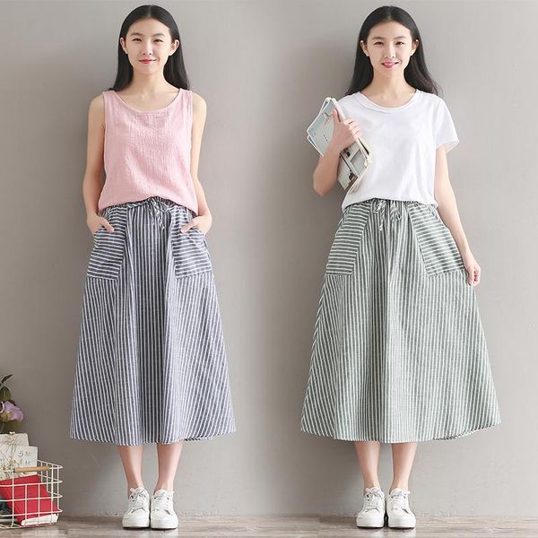 skirts 2021 summer women midi saia skirt with pockets japanese mori girl blue green stripe cotton and linen long vintage, Black
skirts 2021 summer women midi saia skirt with pockets japanese mori girl blue green stripe cotton and linen long vintage, Black