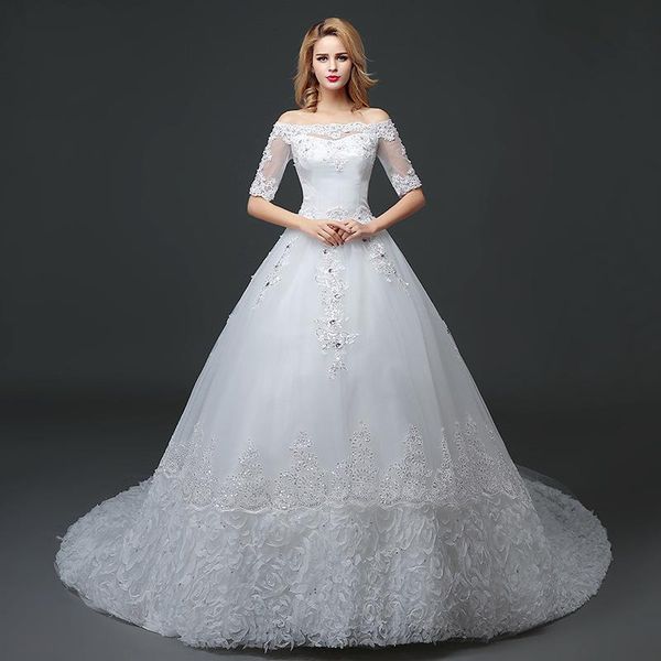 women's swimwear wholesale 2021 korean bride lace off-shoulder wedding dress backless strapped and trailing princess, White;black
women's swimwear wholesale 2021 korean bride lace off-shoulder wedding dress backless strapped and trailing princess, White;black