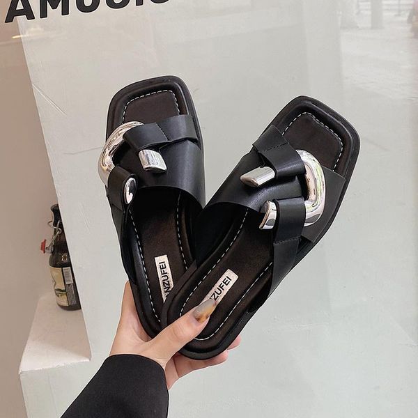 low female shoes rivet slippers flat luxury slides 2021 massage designer metal decoration fashion basic pu woman slip, Black
low female shoes rivet slippers flat luxury slides 2021 massage designer metal decoration fashion basic pu woman slip, Black