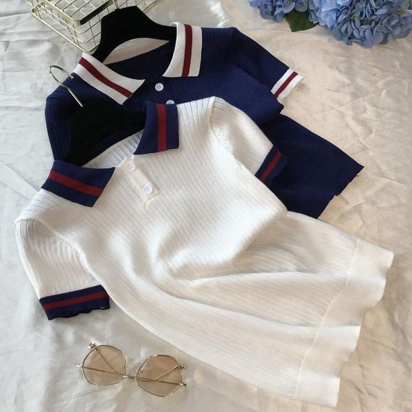 women's sweaters feme elegant knit t shirt women summer vintage preppy style short sleeve pullovers knitted designer slim clothes, White;black
women's sweaters feme elegant knit t shirt women summer vintage preppy style short sleeve pullovers knitted designer slim clothes, White;black