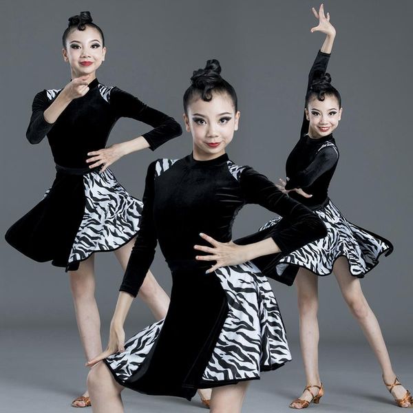 stage wear girls latin dance dress children exercise clothing long sleeve split skirts suit competition performance, Black;red
stage wear girls latin dance dress children exercise clothing long sleeve split skirts suit competition performance, Black;red