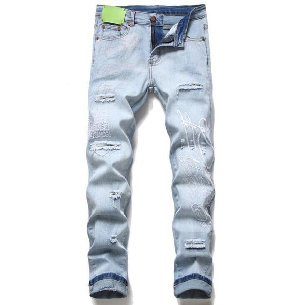 original design men's jeans european style fashion ripped embroidered trousers nail high elastic light blue slim pants
original design men's jeans european style fashion ripped embroidered trousers nail high elastic light blue slim pants