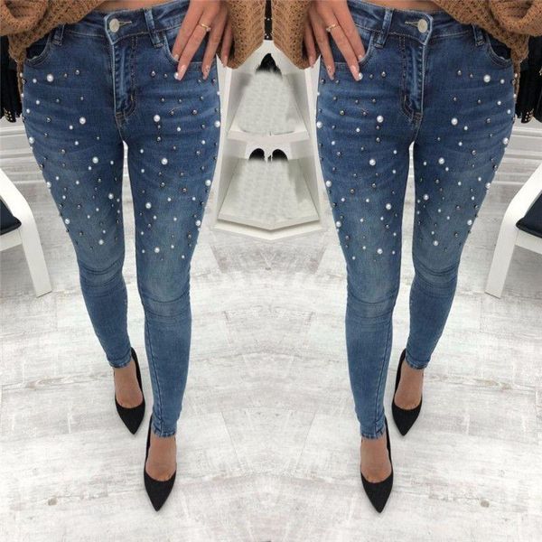 slim jeans for women high waist pearled denim pants stretch beading washed skinny pencil female women's, Blue
slim jeans for women high waist pearled denim pants stretch beading washed skinny pencil female women's, Blue
