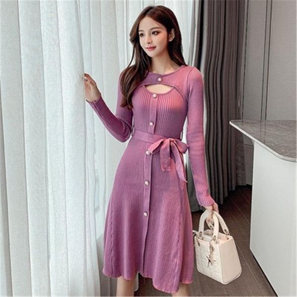 casual dresses bow sashes pearl button elegant knit dress women solid hollow out long sleeve mid-length high waist sweet girls 2021, Black;gray
casual dresses bow sashes pearl button elegant knit dress women solid hollow out long sleeve mid-length high waist sweet girls 2021, Black;gray