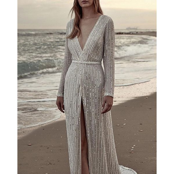 spring women maxi party sleeve floor length silver sequin split ladies long dress 210415, Black;gray
spring women maxi party sleeve floor length silver sequin split ladies long dress 210415, Black;gray