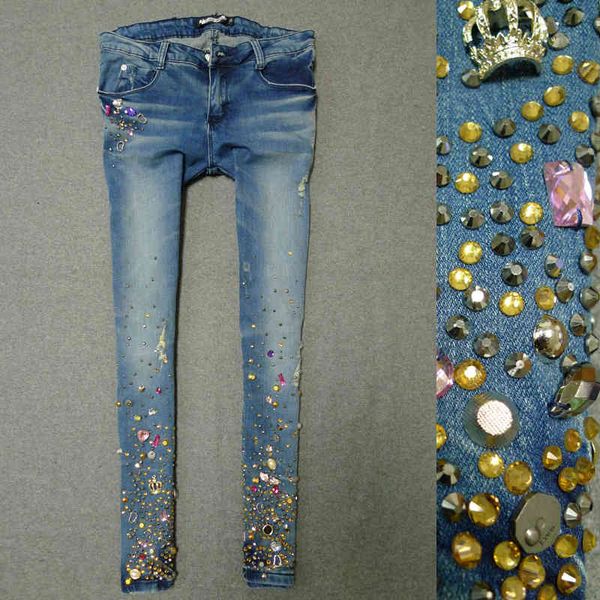 women's jeans autumn heavy work fashion diamond jean women color rivet elastic skinny pencil jeans as14, Blue
women's jeans autumn heavy work fashion diamond jean women color rivet elastic skinny pencil jeans as14, Blue