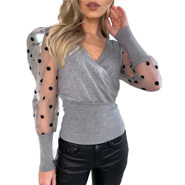 fashion polka dot sheer mesh puff v-neck wrap blouse casual women shirts women's blouses &, White
fashion polka dot sheer mesh puff v-neck wrap blouse casual women shirts women's blouses &, White
