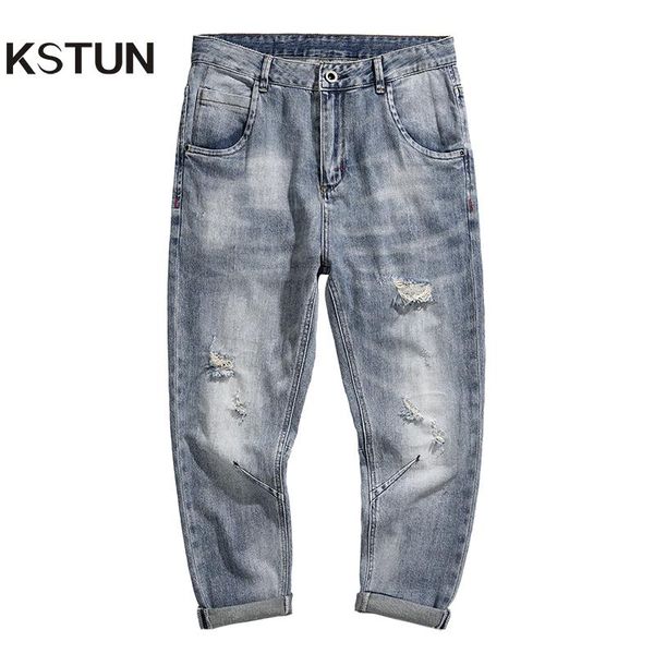 men's jeans mens ripped copped trousers, Blue
men's jeans mens ripped copped trousers, Blue
