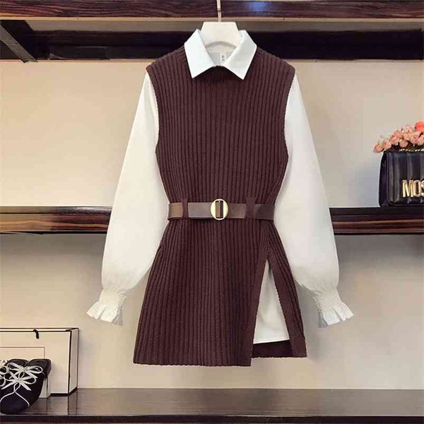 autumn winter women's shirt vest two piece set lantern sleeve lapel knitted sets gd599 210507, White
autumn winter women's shirt vest two piece set lantern sleeve lapel knitted sets gd599 210507, White