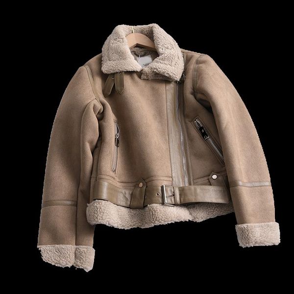 women's leather & faux winter women thick warm suede lamb jacket short motorcycle brown coats shearling sheepskin jackets outwear, Black
women's leather & faux winter women thick warm suede lamb jacket short motorcycle brown coats shearling sheepskin jackets outwear, Black