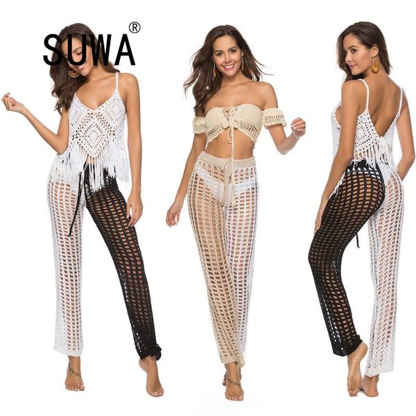 summer hollow out knit pants women mesh patchwork see through wide leg casual loose long beach trousers female women's & capris, Black;white
summer hollow out knit pants women mesh patchwork see through wide leg casual loose long beach trousers female women's & capris, Black;white