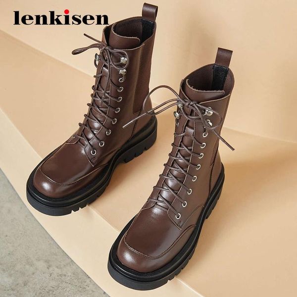 boots lenkisen stretch real leather large size patchwork med heel round toe lace up platform modern fashion mid-calf l58, Black
boots lenkisen stretch real leather large size patchwork med heel round toe lace up platform modern fashion mid-calf l58, Black