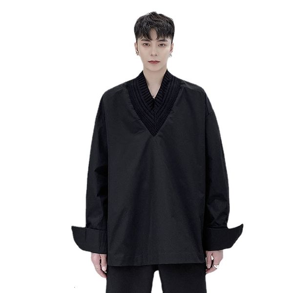 men's casual shirts men loose long sleeve knit v-neck pullover male women harajuku gothic streetwear dress g4du, White;black
men's casual shirts men loose long sleeve knit v-neck pullover male women harajuku gothic streetwear dress g4du, White;black