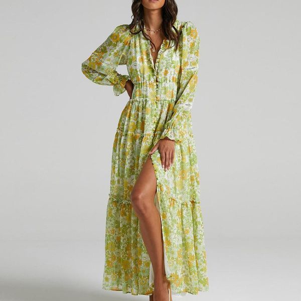 casual dresses women floral print v-neck single-breasted long sleeve midi-dress summer bohemian beach vacation vestidos mujer, Black;gray
casual dresses women floral print v-neck single-breasted long sleeve midi-dress summer bohemian beach vacation vestidos mujer, Black;gray