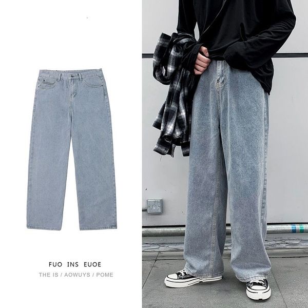 men's jeans korean style straight fashion solid color casual retro men streetwear wild loose hip-hop denim trousers mens wpz4, Blue
men's jeans korean style straight fashion solid color casual retro men streetwear wild loose hip-hop denim trousers mens wpz4, Blue