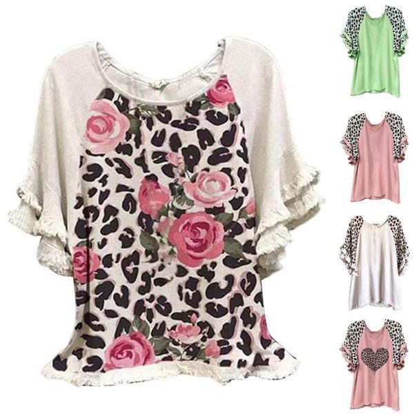 women's t-shirt summer women printed leopard patchwork half ruffle sleeve t-shirts o neck plus size fashion blouse casual, White
women's t-shirt summer women printed leopard patchwork half ruffle sleeve t-shirts o neck plus size fashion blouse casual, White