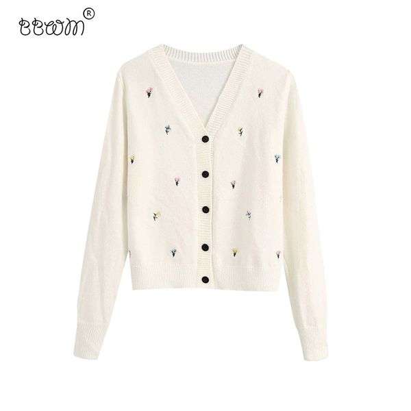 women fashion floral embroidery short cardigan vintage v neck single breasted sweater female chic outerwear 210520, White;black
women fashion floral embroidery short cardigan vintage v neck single breasted sweater female chic outerwear 210520, White;black