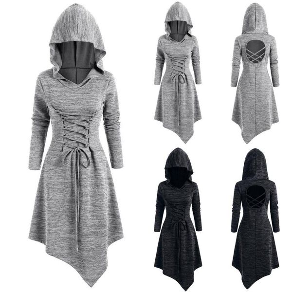 casual dresses vintage gothic style dress women solid lace up hooded pullover backless cross bandage asymmetrical party vestidos, Black;gray
casual dresses vintage gothic style dress women solid lace up hooded pullover backless cross bandage asymmetrical party vestidos, Black;gray