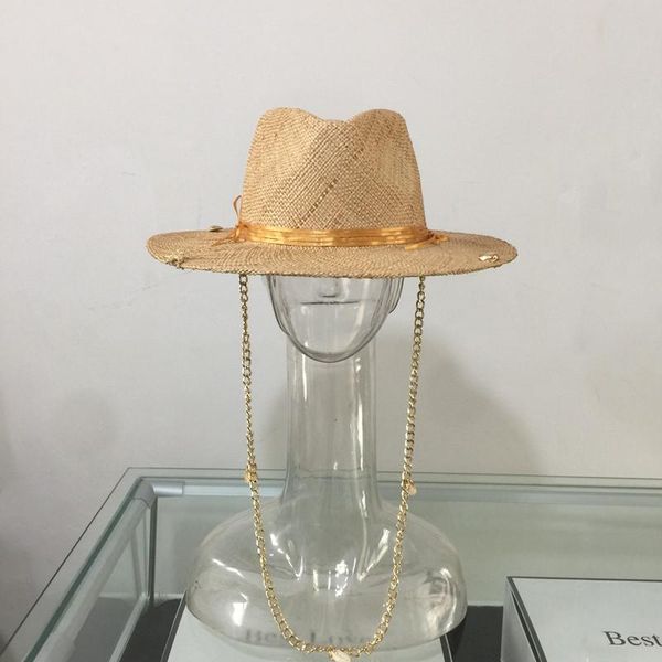 wide brim hats 2021 arrival summer women's straw hat raffia sun with chains shells pearls panama protection, Blue;gray
wide brim hats 2021 arrival summer women's straw hat raffia sun with chains shells pearls panama protection, Blue;gray