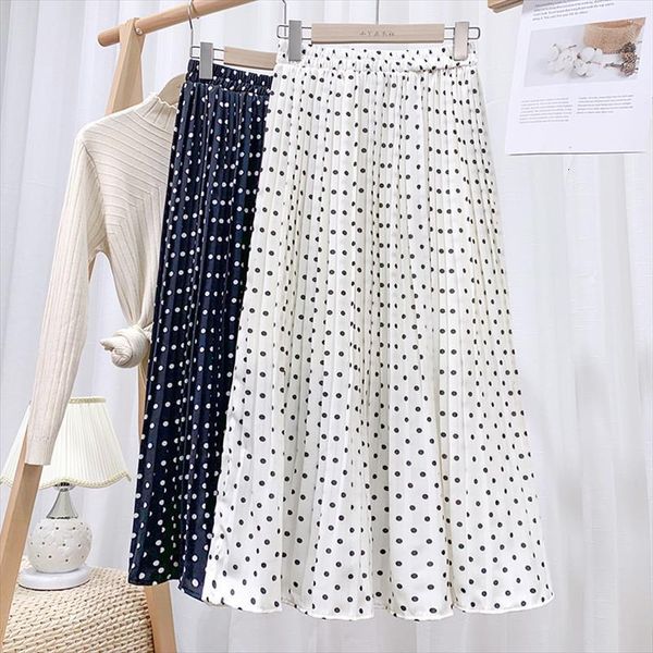 white black polka dot midi womens skirts casual spring summer chiffon pleated high waist mid calf women longa saia
white black polka dot midi womens skirts casual spring summer chiffon pleated high waist mid calf women longa saia