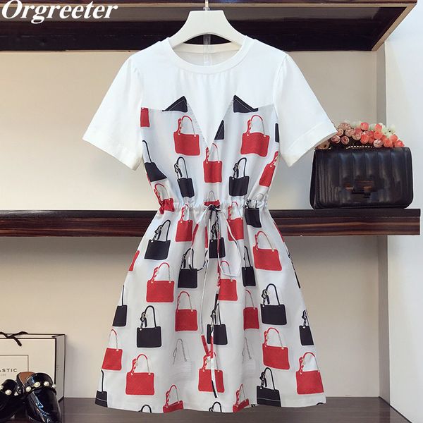 summer plus size women's fake two-piece dress bag pattern printed stitching adjustable waist above-knee tshirt 210525, Black;gray
summer plus size women's fake two-piece dress bag pattern printed stitching adjustable waist above-knee tshirt 210525, Black;gray