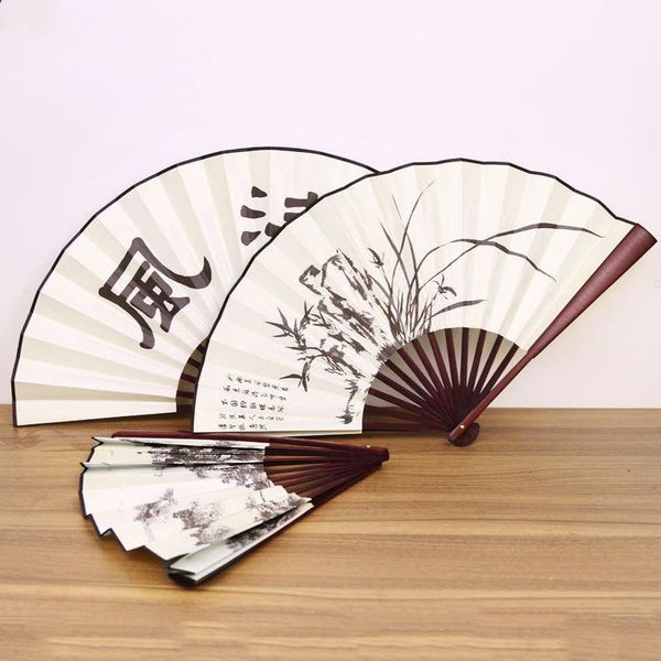 1pc retro folding silk fan chinese style ink painting and wash decorative men pocket bamboo hand monochromes other home decor