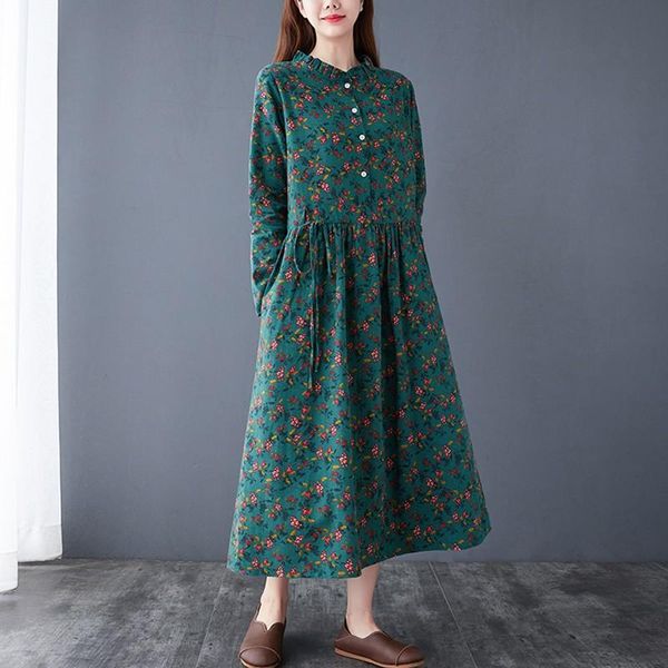 casual dresses autumn winter women vintage print long sleeve cotton linen dress fashion elegant slim office lady robe, Black;gray
casual dresses autumn winter women vintage print long sleeve cotton linen dress fashion elegant slim office lady robe, Black;gray