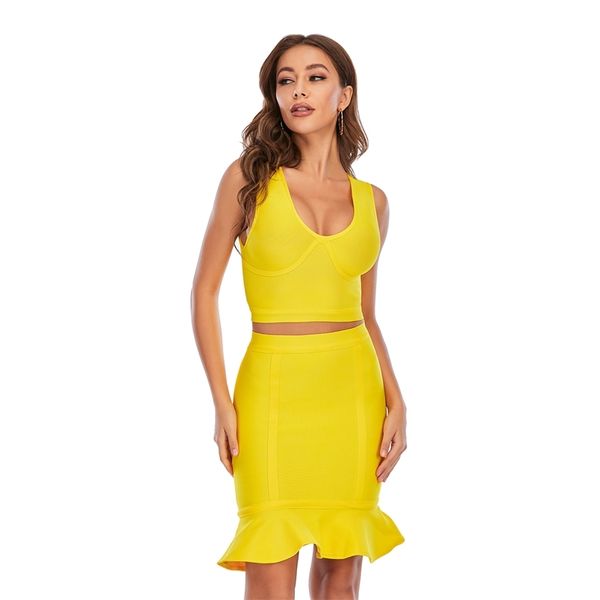 women bandage set suits 2 piece s sleeveless party club elegant summer crop and skirt 210515, White
women bandage set suits 2 piece s sleeveless party club elegant summer crop and skirt 210515, White