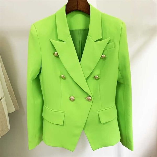 high street est designer jacket women's classic lion buttons double breasted slim fitting blazer neon green 211122, White;black
high street est designer jacket women's classic lion buttons double breasted slim fitting blazer neon green 211122, White;black
