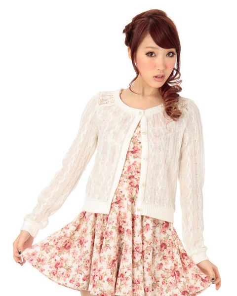 women's knits & tees japan l*z lisa hollow out lace solid color knitted cardigan sweater, White
women's knits & tees japan l*z lisa hollow out lace solid color knitted cardigan sweater, White