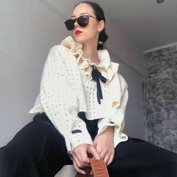 women knitted sweater ruffled high neck openwork fabric pullover casual fashion femme vetement ropa mujer 210420, White;black
women knitted sweater ruffled high neck openwork fabric pullover casual fashion femme vetement ropa mujer 210420, White;black