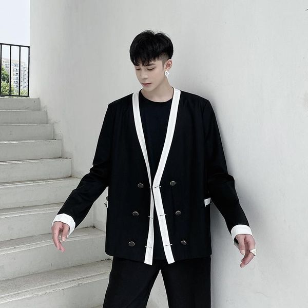 men's suits & blazers kpop casual blazer jacket black white patchwork contrast color double breasted loose suit coat spring autumn fash, White;black
men's suits & blazers kpop casual blazer jacket black white patchwork contrast color double breasted loose suit coat spring autumn fash, White;black