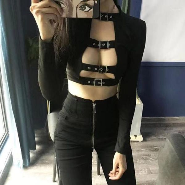 fashion hollow out tight-fitting short belly button t-shirt metal buckle o-neck long-sleeved female tide women's, White
fashion hollow out tight-fitting short belly button t-shirt metal buckle o-neck long-sleeved female tide women's, White