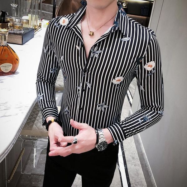 flower printed mens shirts luxury srtipe long sleeve dress fashion slim fit party nightclub, White;black
flower printed mens shirts luxury srtipe long sleeve dress fashion slim fit party nightclub, White;black