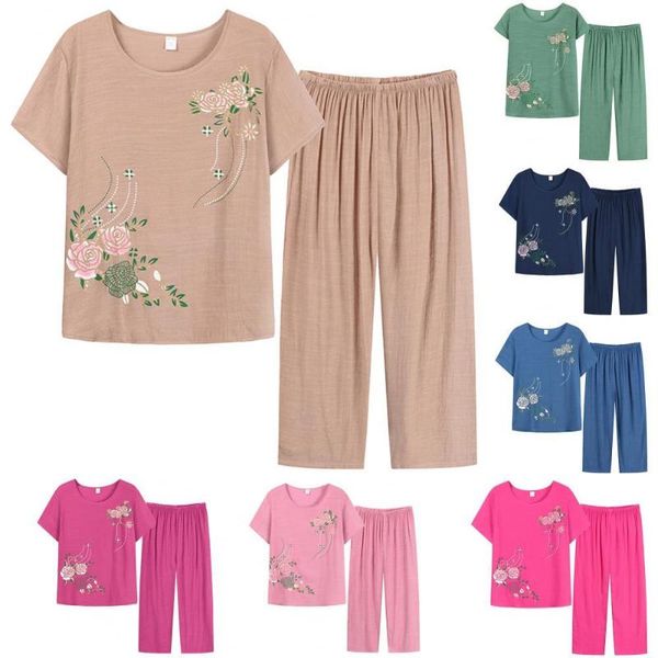 women's two piece pants home t-shirt pieces set women homewear printed soft floral print pajamas outfit, White
women's two piece pants home t-shirt pieces set women homewear printed soft floral print pajamas outfit, White