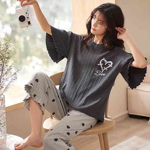 plus size pajamas cotton suit women sleepwear home clothes pijama mujer summer pyjamas femme nightgown calf length pant, Black;red
plus size pajamas cotton suit women sleepwear home clothes pijama mujer summer pyjamas femme nightgown calf length pant, Black;red