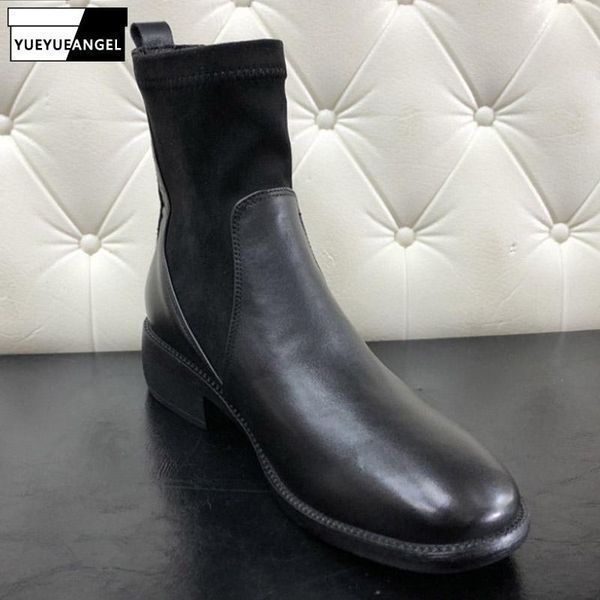 brand autumn winter classic genuine leather ankle boots women elegant slip-on short round toe vintage patchwork flat shoes, Black
brand autumn winter classic genuine leather ankle boots women elegant slip-on short round toe vintage patchwork flat shoes, Black