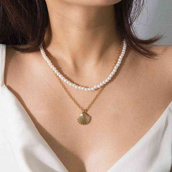 sjhe-24 luxury white pearl stone pendant necklace for women gold summer shell scallop chain multilayer jewely accessories, Silver
sjhe-24 luxury white pearl stone pendant necklace for women gold summer shell scallop chain multilayer jewely accessories, Silver