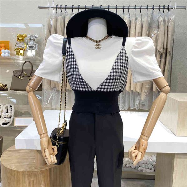 2021 temperament smooth plaid spell thin slings belt out of use + round bubble short sleeve shirt, White
2021 temperament smooth plaid spell thin slings belt out of use + round bubble short sleeve shirt, White