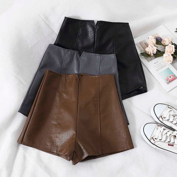fashion high waist shorts vintage slim slit quality leather short black red pu women's summer 210601, White;black
fashion high waist shorts vintage slim slit quality leather short black red pu women's summer 210601, White;black