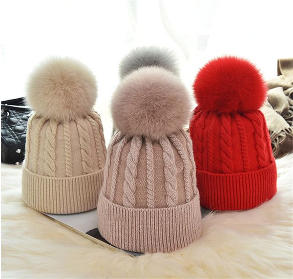 fat warm winter hat for soft stretch wool used hats with pom poms women skullies hats, Blue;gray