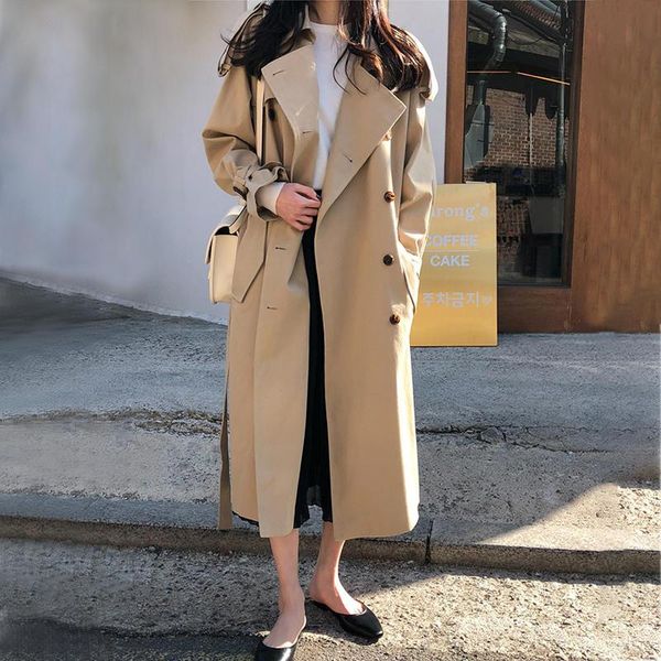 women's trench coats khaki coat women 2021 spring autumn casual double breasted long windbreaker loose sleeve outerwear female, Tan;black
women's trench coats khaki coat women 2021 spring autumn casual double breasted long windbreaker loose sleeve outerwear female, Tan;black