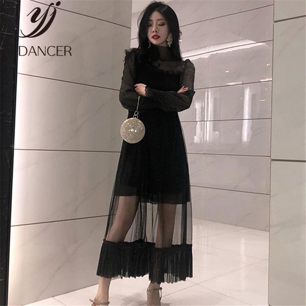 casual dresses 2021 french the dress spring temperament vestidos gentle mesh stitching fake two-piece retro for women yyy466, Black;gray 
casual dresses 2021 french the dress spring temperament vestidos gentle mesh stitching fake two-piece retro for women yyy466, Black;gray