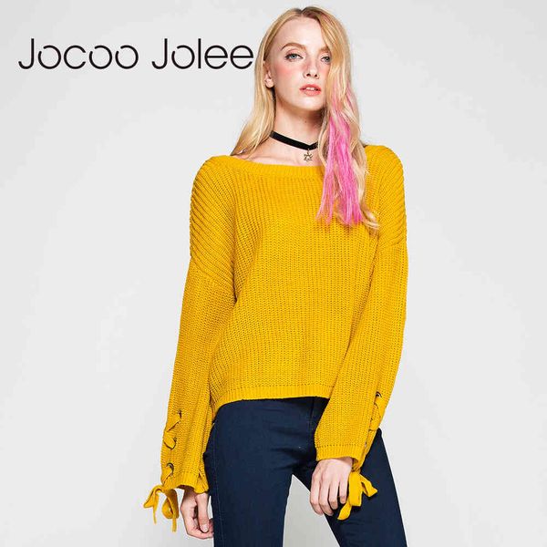 casual o-neck knitted sweater women jumper lace up sleeve knitting pull female autumn winter pullover 210428, White;black
casual o-neck knitted sweater women jumper lace up sleeve knitting pull female autumn winter pullover 210428, White;black