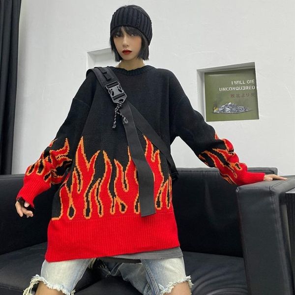 women's sweaters 2021 arrival women korean chic long sleeve fire pattern sueter mujer harajuku streetwear oversize female pullovers, White;black
women's sweaters 2021 arrival women korean chic long sleeve fire pattern sueter mujer harajuku streetwear oversize female pullovers, White;black